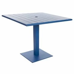 BFM Seating Beachcomber-Margate 32" Square Berry Aluminum Dining Height Outdoor / Indoor Table With Square Base And Umbrella Hole