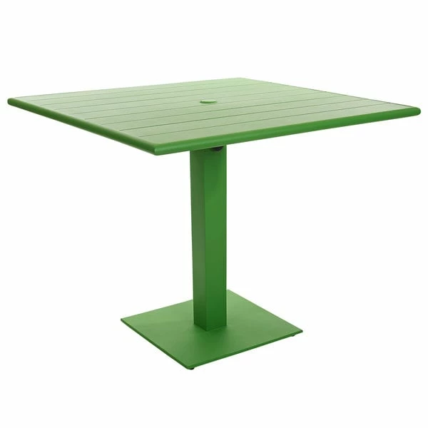 BFM Seating Beachcomber-Margate 32" Square Lime Aluminum Dining Height Outdoor / Indoor Table With Square Base And Umbrella Hole 1 BFM Seating Beachcomber-Margate 32" Square Lime Aluminum Dining Height Outdoor / Indoor Table With Square Base And Umbrella Hole