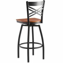 Lancaster Table & Seating Black Finish Cross Back Swivel Bar Stool With Cherry Wood Seat 6 Lancaster Table & Seating Black Finish Cross Back Swivel Bar Stool With Cherry Wood Seat -Lancaster Table & Seating Shop 1935728