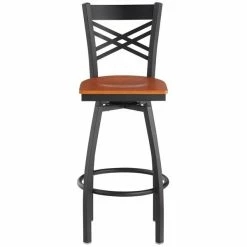 Lancaster Table & Seating Black Finish Cross Back Swivel Bar Stool With Cherry Wood Seat 7 Lancaster Table & Seating Black Finish Cross Back Swivel Bar Stool With Cherry Wood Seat -Lancaster Table & Seating Shop 1935729