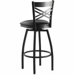 Lancaster Table & Seating Black Finish Cross Back Swivel Bar Stool With 2 1/2" Black Vinyl Padded Seat -Lancaster Table & Seating Shop 1935737