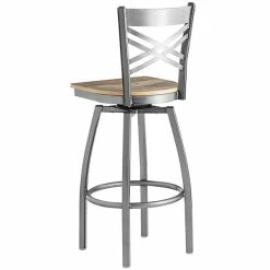 Lancaster Table & Seating Clear Coat Finish Cross Back Swivel Bar Stool With Driftwood Seat -Lancaster Table & Seating Shop 1937607