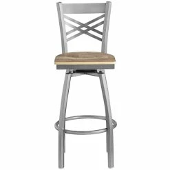 Lancaster Table & Seating Clear Coat Finish Cross Back Swivel Bar Stool With Driftwood Seat -Lancaster Table & Seating Shop 1937608