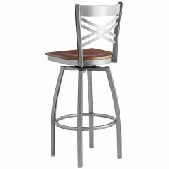 Lancaster Table & Seating Clear Coat Finish Cross Back Swivel Bar Stool With Antique Walnut Wood Seat 6 Lancaster Table & Seating Clear Coat Finish Cross Back Swivel Bar Stool With Antique Walnut Wood Seat -Lancaster Table & Seating Shop 1937612