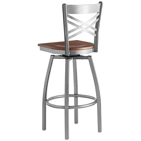 Lancaster Table & Seating Clear Coat Finish Cross Back Swivel Bar Stool With Antique Walnut Wood Seat 3 Lancaster Table & Seating Clear Coat Finish Cross Back Swivel Bar Stool With Antique Walnut Wood Seat - Image 3