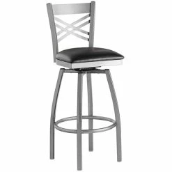 Lancaster Table & Seating Clear Coat Finish Cross Back Swivel Bar Stool With 2 1/2" Black Vinyl Padded Seat -Lancaster Table & Seating Shop 1937614