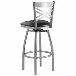 Lancaster Table & Seating Clear Coat Finish Cross Back Swivel Bar Stool With 2 1/2" Black Vinyl Padded Seat -Lancaster Table & Seating Shop 1937615
