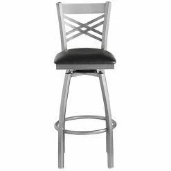 Lancaster Table & Seating Clear Coat Finish Cross Back Swivel Bar Stool With 2 1/2" Black Vinyl Padded Seat -Lancaster Table & Seating Shop 1937616