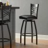 Lancaster Table & Seating Black Finish Cross Back Swivel Bar Stool With 2 1/2" Black Vinyl Padded Seat