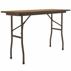 Correll 18" X 48" Medium Oak Light Duty Melamine Folding Table With Brown Frame