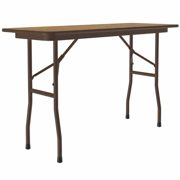 Correll 18" X 48" Medium Oak Light Duty Melamine Folding Table With Brown Frame 1 Correll 18" X 48" Medium Oak Light Duty Melamine Folding Table With Brown Frame