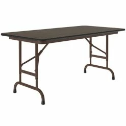 Correll Folding Table, 24" X 48" Melamine Top, Adjustable Height, Walnut
