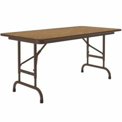 Correll 24" X 48" Medium Oak Light Duty Melamine Adjustable Height Folding Table With Brown Frame