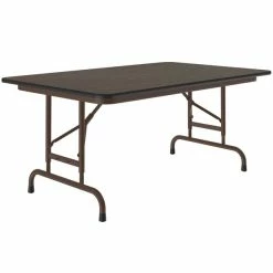 Correll 30" X 48" Walnut Light Duty Melamine Adjustable Height Folding Table With Brown Frame