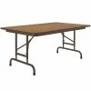 Correll 30" X 48" Medium Oak Light Duty Melamine Adjustable Height Folding Table With Brown Frame