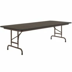 Correll Folding Table, 30" X 72" Melamine Top, Adjustable Height, Walnut