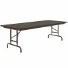 Correll Folding Table, 30" X 96" Melamine Top, Adjustable Height, Walnut