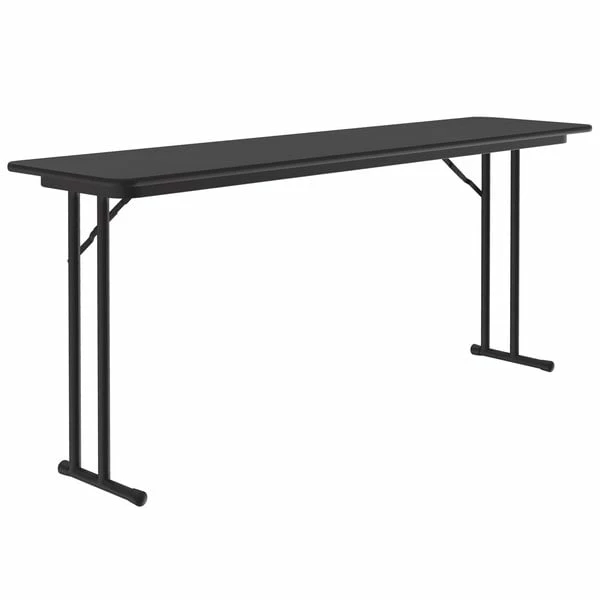 Correll 18" X 72" Rectangular Black Granite High Pressure Folding Seminar Table With Off-Set Legs 1 Correll 18" X 72" Rectangular Black Granite High Pressure Folding Seminar Table With Off-Set Legs