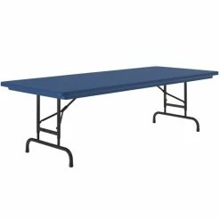 Correll Adjustable Height Folding Table, 30" X 60" Plastic, Blue - Standard Legs - R-Series