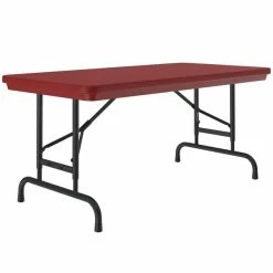 Correll Folding Table With Pedestal Legs, 24" X 48" Plastic Adjustable Height, Red - R-Series