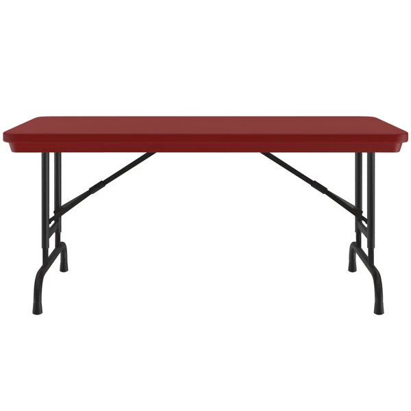 Correll Folding Table With Pedestal Legs, 24" X 48" Plastic Adjustable Height, Red - R-Series 2 Correll Folding Table With Pedestal Legs, 24" X 48" Plastic Adjustable Height, Red - R-Series - Image 2