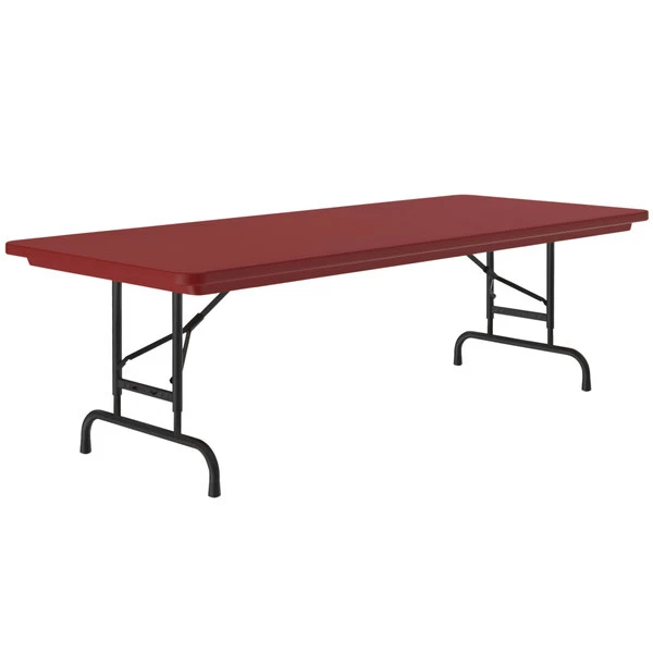 Correll Adjustable Height Folding Table, 30" X 60" Plastic, Red - Standard Legs - R-Series 1 Correll Adjustable Height Folding Table, 30" X 60" Plastic, Red - Standard Legs - R-Series