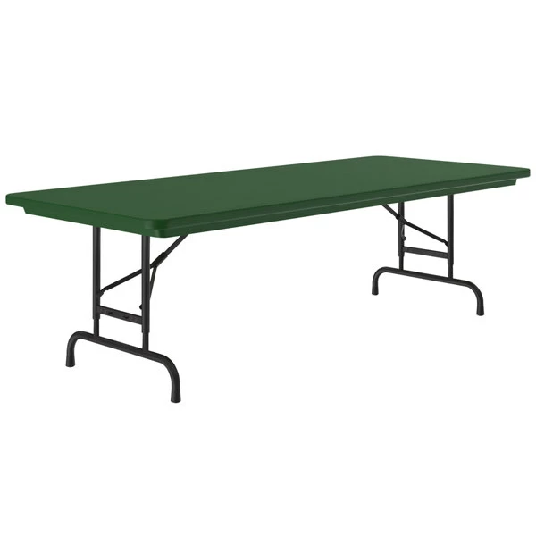 Correll Adjustable Height Folding Table, 30" X 72" Plastic, Green - Standard Legs - R-Series 1 Correll Adjustable Height Folding Table, 30" X 72" Plastic, Green - Standard Legs - R-Series