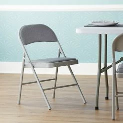 Lancaster Table & Seating Grey Fabric Folding Chair With Padded Seat