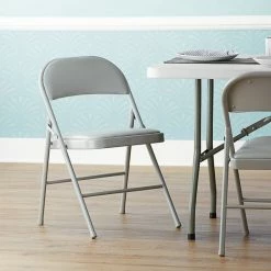 Lancaster Table & Seating Gray Vinyl Folding Chair With Padded Seat