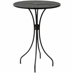 BFM Seating Barnegat 30" Round Black Steel Outdoor / Indoor Dining Height Table With Umbrella Hole
