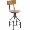 BFM Seating Lincoln Screw Barstool With Sand Black Coated Steel Frame And Autumn Ash Veneer Wood Seat