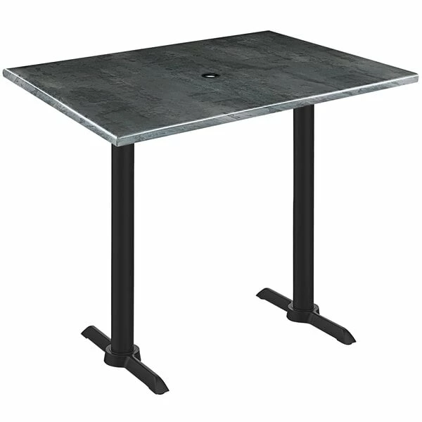 Holland Bar Stool OD211EB-42BWOD3048BLKSTLU EnduroTop 30" X 48" Black Steel Wood Laminate Outdoor / Indoor Bar Height Table With End Column Base And Umbrella Hole 1 Holland Bar Stool OD211EB-42BWOD3048BLKSTLU EnduroTop 30" X 48" Black Steel Wood Laminate Outdoor / Indoor Bar Height Table With End Column Base And Umbrella Hole
