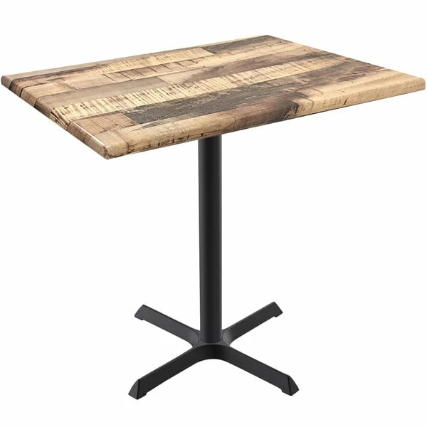Holland Bar Stool OD211-3036BWOD3048RUSTIC EnduroTop 30" X 48" Rustic Wood Laminate Outdoor / Indoor Counter Height Table With Cross Base 1 Holland Bar Stool OD211-3036BWOD3048RUSTIC EnduroTop 30" X 48" Rustic Wood Laminate Outdoor / Indoor Counter Height Table With Cross Base
