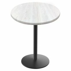 Holland Bar Stool OD214-2230BWOD30RWA EnduroTop 30" Round White Ash Wood Laminate Outdoor / Indoor Standard Height Table With Round Base