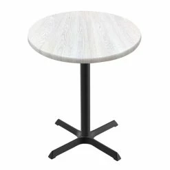 Holland Bar Stool OD211-3030BWOD30RWA EnduroTop 30" Round White Ash Wood Laminate Outdoor / Indoor Standard Height Table With Cross Base