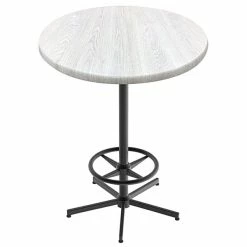 Holland Bar Stool OD21642BWOD30RWA EnduroTop 30" Round White Ash Wood Laminate Outdoor / Indoor Bar Height Table With Foot Rest Base