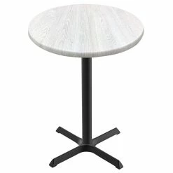 Holland Bar Stool OD211-3042BWOD36RWA EnduroTop 36" Round White Ash Wood Laminate Outdoor / Indoor Bar Height Table With Cross Base