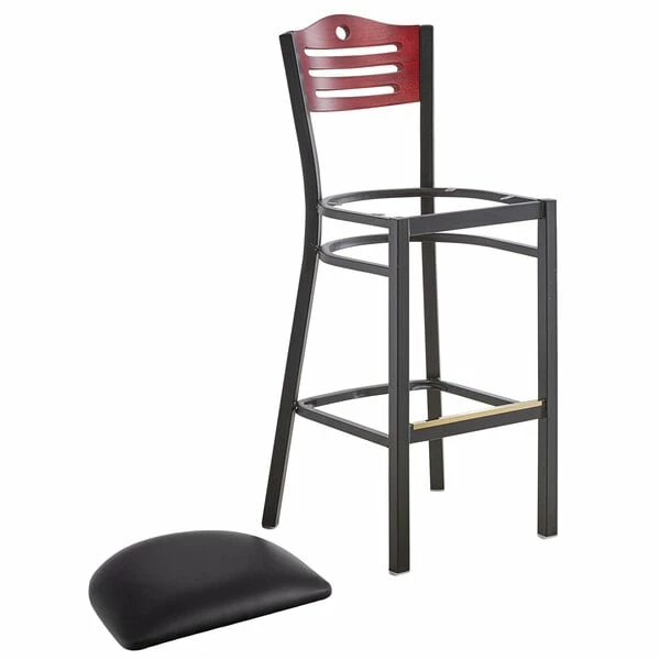 Lancaster Table & Seating Mahogany Finish Bar Height Bistro Chair With 2" Padded Seat 4 Lancaster Table & Seating Mahogany Finish Bar Height Bistro Chair With 2" Padded Seat - Image 4