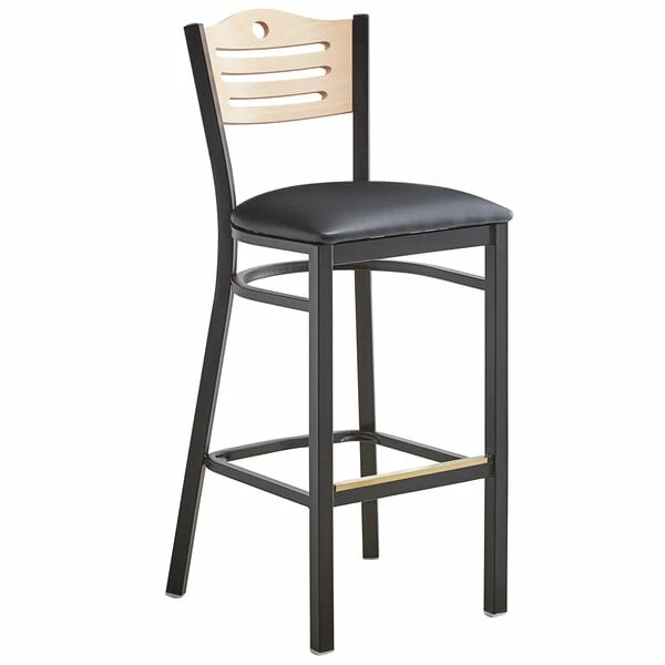 Lancaster Table & Seating Natural Finish Bar Height Bistro Chair With 2" Padded Seat 2 Lancaster Table & Seating Natural Finish Bar Height Bistro Chair With 2" Padded Seat - Image 2