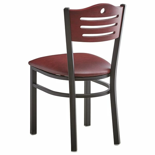 Lancaster Table & Seating Mahogany Finish Bistro Dining Chair With 1 1/2" Burgundy Padded Seat 3 Lancaster Table & Seating Mahogany Finish Bistro Dining Chair With 1 1/2" Burgundy Padded Seat - Image 3