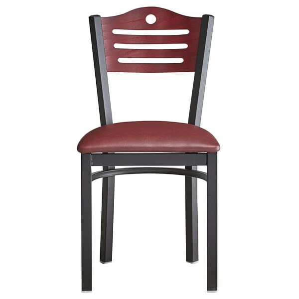 Lancaster Table & Seating Mahogany Finish Bistro Dining Chair With 1 1/2" Burgundy Padded Seat 5 Lancaster Table & Seating Mahogany Finish Bistro Dining Chair With 1 1/2" Burgundy Padded Seat - Image 5