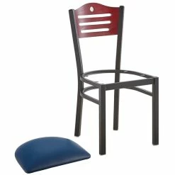 Lancaster Table & Seating Mahogany Finish Bistro Dining Chair With 1 1/2" Navy Padded Seat -Lancaster Table & Seating Shop 2065940