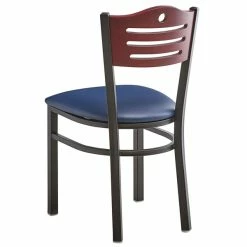 Lancaster Table & Seating Mahogany Finish Bistro Dining Chair With 1 1/2" Navy Padded Seat -Lancaster Table & Seating Shop 2065942