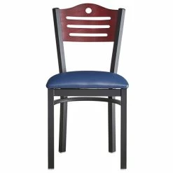 Lancaster Table & Seating Mahogany Finish Bistro Dining Chair With 1 1/2" Navy Padded Seat -Lancaster Table & Seating Shop 2065943