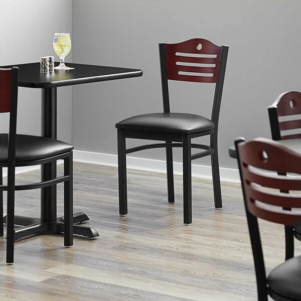 Lancaster Table & Seating Mahogany Finish Bistro Dining Chair With 1 1/2" Padded Seat 1 Lancaster Table & Seating Mahogany Finish Bistro Dining Chair With 1 1/2" Padded Seat