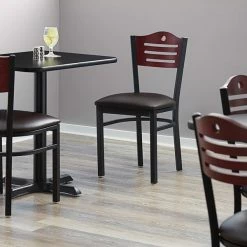 Lancaster Table & Seating Mahogany Finish Bistro Dining Chair With 1 1/2" Dark Brown Padded Seat