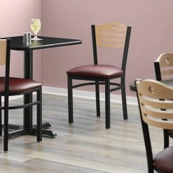 Lancaster Table & Seating Natural Finish Bistro Dining Chair With 1 1/2" Burgundy Padded Seat