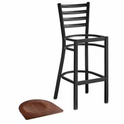 Lancaster Table & Seating Black Finish Ladder Back Bar Stool With Antique Walnut Wood Seat -Lancaster Table & Seating Shop 2078596