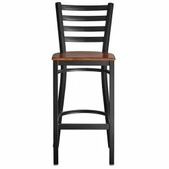 Lancaster Table & Seating Black Finish Ladder Back Bar Stool With Antique Walnut Wood Seat -Lancaster Table & Seating Shop 2078599