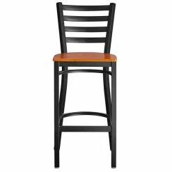 Lancaster Table & Seating Black Finish Ladder Back Bar Stool With Cherry Wood Seat -Lancaster Table & Seating Shop 2078619